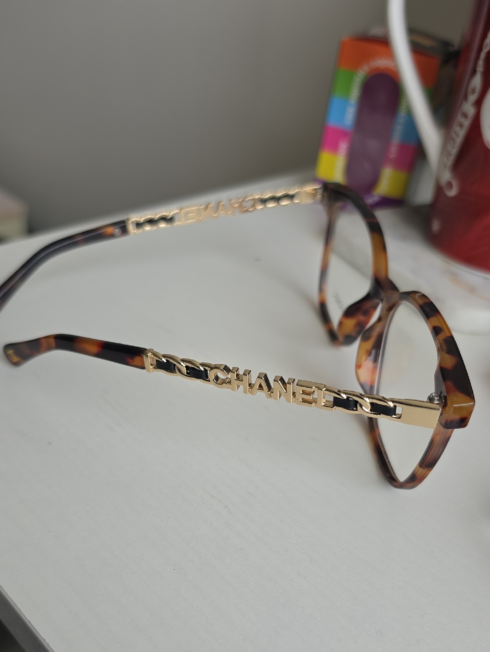 Inspired Tortoiseshell Gold-Accent Designer Logo Clear Glasses